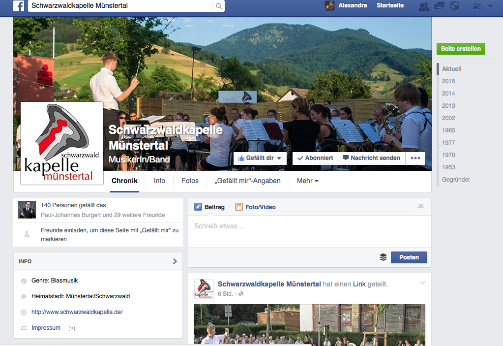 Facebook-Seite der Schwarzwaldkapelle Münstertal