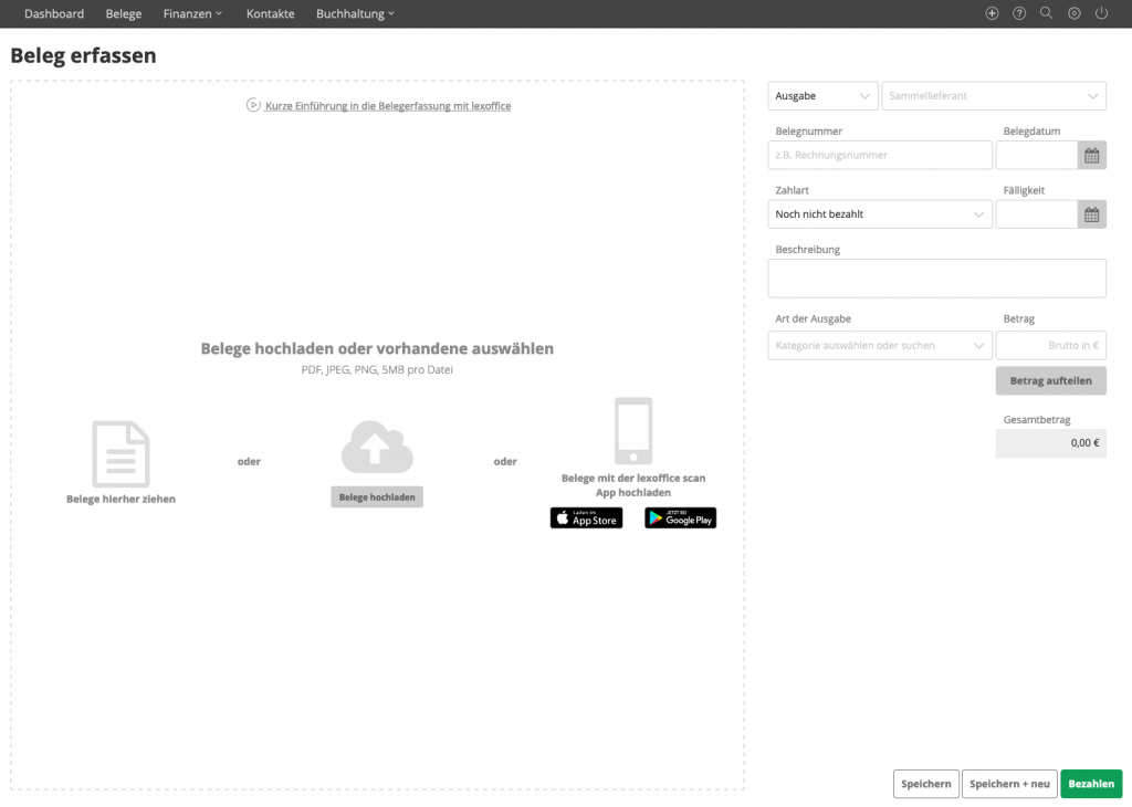 lexoffice Beleg erfassen