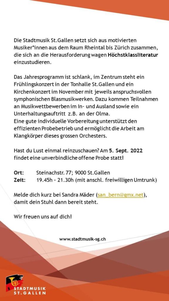 Offene Probe Stadtmusik St. Gallen