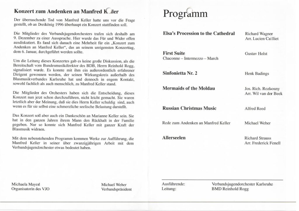 Programm Gedenkkonzert VJOK Karlsruhe 1996